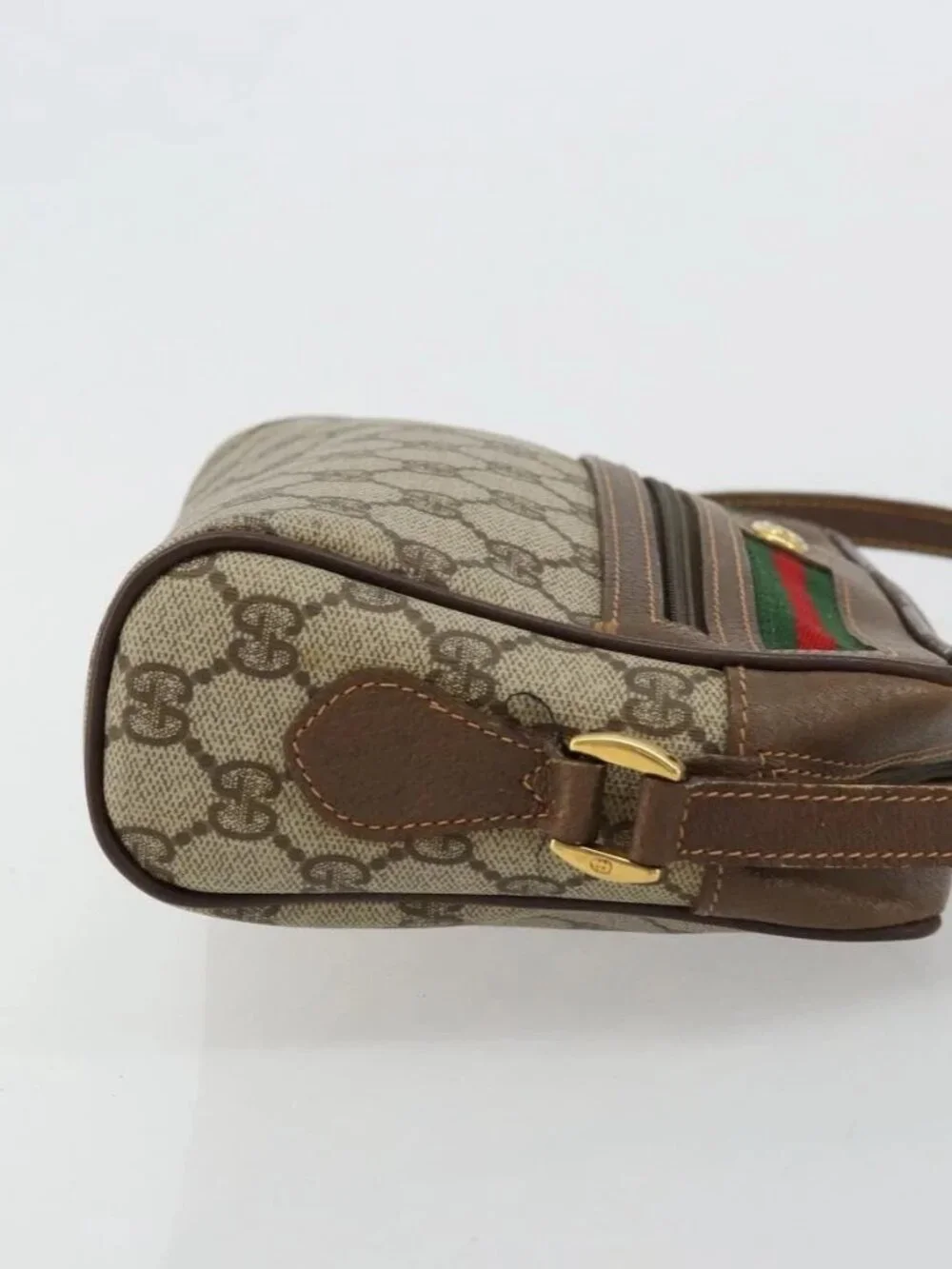GUCCI GG Supreme Web Sherry Line Bag PVC Beige Gold 56 02 087 Auth
